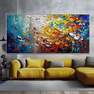 Art mural 3D, grande peinture abstraite horizontale colorée en acrylique, encadrée sur toile, pour la décoration moderne de la maison et des galeries - Product Image 5