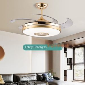 Modern 42-Inch Retractable Ceiling Fan <b>Light</b> with <b>LED</b> Luxury Invisible Styles Gold for Hotel Living <b>Room</b> Remote Control Included - Product Image 4
