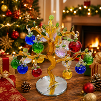 Ornement de Noël pliable en verre cristal fait main, motif sapin, boules colorées suspendues, base miroir pour banquets, centres commerciaux et décoration intérieure