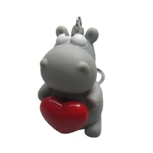 Hipopótamo forma pop out coração vinil pvc keychain