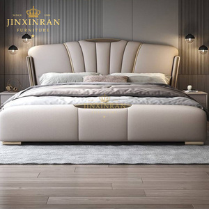 Modern Slaapkamermeubilair Kingsize Knoop Getuft Hoog Hoofdeinde Gestoffeerd Wit Lederen Zijlift Poef Opbergbed - Product Image 3