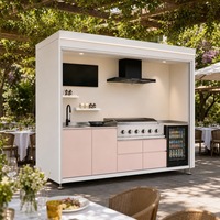 Pulau Dapur Luar Ruangan yang Tahan Lama dengan Pintu Gulung, Kabinet Memasak Luar Ruangan All-in-One untuk Pesta di Halaman Belakang