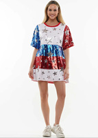 Robes pour femmes personnalisées, bleu patriotique, à paillettes, avec drapeau, lavables, de luxe, pour la fête de l'indépendance, robes à paillettes sexy pour femmes