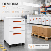 Meuble de rangement mobile à 3 tiroirs avec roulettes verrouillables pour bureau, en acier laminé à froid compact
