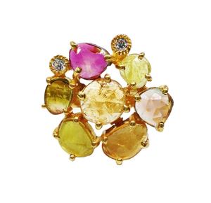 Vente en gros de diamant plaqué or, anneaux en pierre précieuse Multi Tourmaline, fait à la main, unisexe, vêtements quotidiens, vente en gros, 925 - Product Image 1