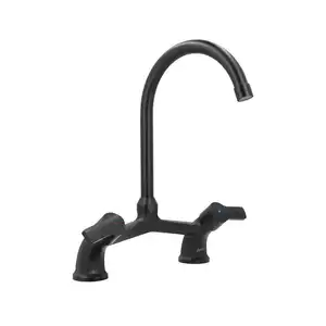 Grifo de agua comercial de 2 manijas, grifo de cocina frío AMD caliente, grifo de cocina montado en cubierta, grifos de cocina