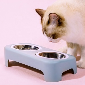 Grosir mangkuk anjing kucing Stainless Steel, aksesori hewan piaraan sederhana warna permen ganda peralatan makanan plastik mangkuk hewan peliharaan - Product Image 1