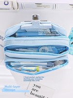 Trousse à crayons transparente multicouche Macaron, grande capacité, portable, sac à stylos transparent, pochette de papeterie épaissie