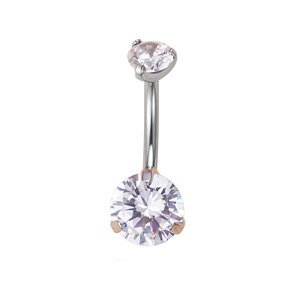 <span class=keywords><strong>Piercing</strong></span> all'<span class=keywords><strong>Ombelico</strong></span> alla Moda con Curva, in Titanio ASTM F136, con Doppia Gemma CZ Incastonata a Griffe, Gioielli per il Corpo - Product Image 5