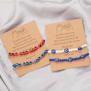 2 Stück Best Friends Paar Armband Blau Rot Rosa Handmade Evil Eye Kristall Perlen Ausziehbares verstellbares Armband