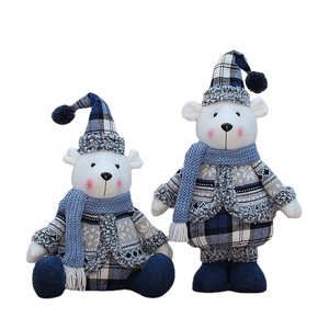 Peluches d'ours de Noël avec chapeau et écharpe à carreaux bleu marine, décoration de fête, cadeau - Product Image 4
