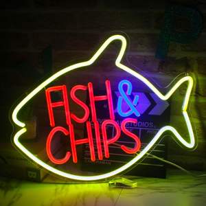 Enseigne lumineuse personnalisée en acrylique à LED pour logo d'entreprise IP65 Fish & Chips Shop Design Décoration murale pour magasin - Product Image 1