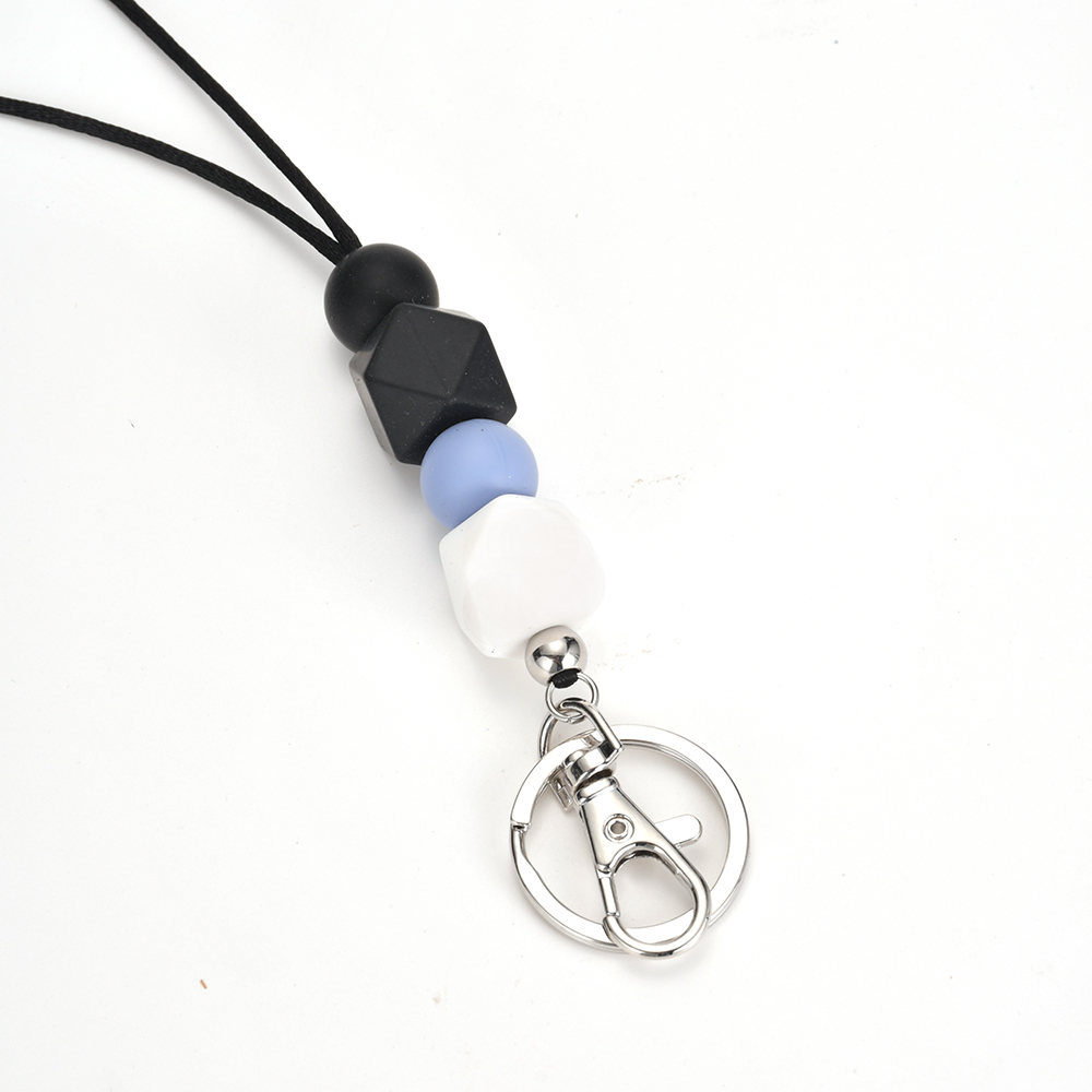 JY Custom Fashion Silicone Beaded Lanyard Keychain Teacher Nurse Student Wood Bead Work ID Pendant Necklace Key Lanyard