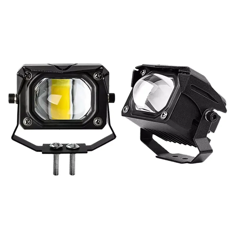 Lampu Sorot LED Motor Lensa Proyektor, Lampu Kabut Berkendara Led Dua Warna Kuning Putih 3 Inci