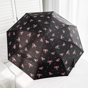 Paraguas automático plegable mujer 21 pulgadas, patrón lunares y lazo, moda, protección UV, uso lluvia y sol - Product Image 6