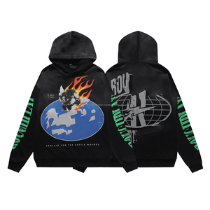 Sweat-shirts à capuche de qualité supérieure, 100% coton épais, style streetwear, imprimés avec des strass, coupe ample, style Y2K pour hommes - Product Image 1