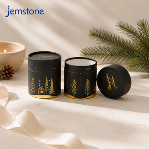 Boîte d'emballage en carton rigide noir de luxe, personnalisée, élégante, recyclable, avec estampage à chaud, pour bougies, tube en papier pour cadeau de Noël - Product Image 1