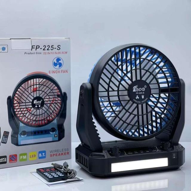 Custom Multifunction Rechargeable FM AM Radio 6 Inch Cooling Fan Outdoor Desktop LED Light High Bass Wireless Speaker