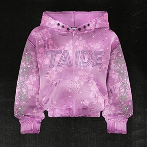 <span class=keywords><strong>Felpa</strong></span> con Cappuccio e Zip Unisex con Effetto Acid Wash e Ricami in Strass, Streetwear <span class=keywords><strong>Oversize</strong></span> Personalizzato con Cristalli <span class=keywords><strong>Vintage</strong></span> - Product Image 1