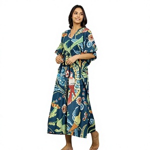 Caftán Boho de Algodón, Hecho a Mano en India, Traje de Playa de Una Pieza, Cómodo, Corte Regular, Atuendo de Verano para Mujer - Product Image 1
