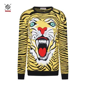 Nuovo arrivo King Of Forest Tiger Pattern Print Winter manica lunga Melange Knit Jacquard Pullover maglione girocollo da uomo