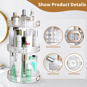 Factory Hot Sale Modern Square Diamond Cosmetic Storage Display Case Transparent 360 Rotating Acrylic <b>Makeup</b> Organizer - Product Image 3