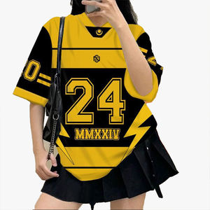 Haut de sport personnalisable pour femme, style sportif, col décontracté, manches courtes, coupe ample - Product Image 1