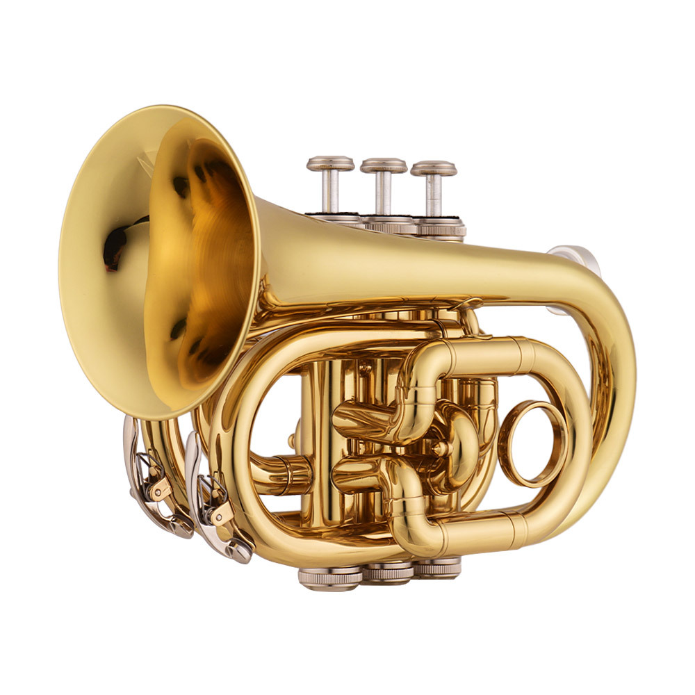Trompette De Poche En Si Bémol Laiton - Pour Débutants Avec Étui Rigide, Embouchure 7C - Compacte Et Portable