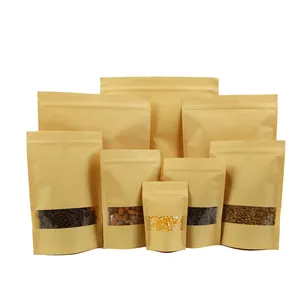 Großhandel Biologisch abbaubarer Reiß verschluss Braune Kraft papiertüten Tee-/Lebensmittel verpackung Stand Up Paper Ziplock Bag