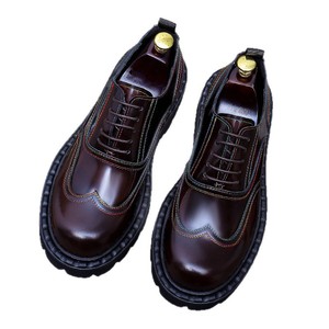 Zapatos Oxford de Hombre con Suela Gruesa y Tacón Alto, Estilo Inglés, para Vestir Formal, de Cuero Vacuno, Zapatos de Novio para Boda - Product Image 1