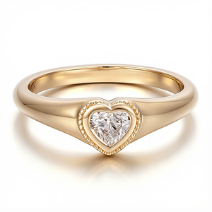 Anillo de Oro Amarillo con Diamante Corte Corazón, Joyería Romántica de Compromiso para Mujer - Product Image 1