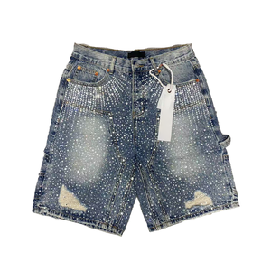 <span class=keywords><strong>Pantaloni</strong></span> Harem da <span class=keywords><strong>Uomo</strong></span> Personalizzati in Denim Vintage con Design Baggy, Lavaggio Acido, Orlo Grezzo e Decorazioni in Strass, Stile Hip Hop Estivo - Product Image 2