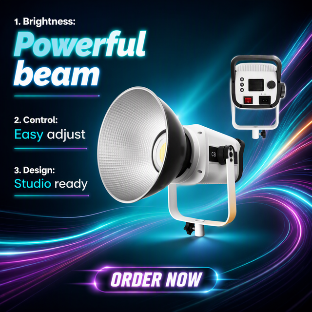 200Bi COB LED Metal Studio Light 200W 2800-6800K AC Wire Control Fill Light for Photography and Video Recording
