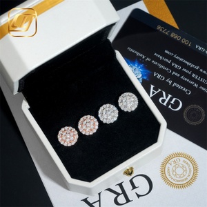 Boucles d'oreilles en argent S925 plaqué or 14 carats, pavées de moissanite ronde et de diamants VVS en grappe, bijoux fins en gros - Product Image 6