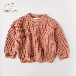 Áo Len Trẻ Em 100% Sợi Cotton Hữu Cơ Dệt Kim Trẻ Em Jumpers Rib Knit Trẻ Em Áo Len Cô Gái Màu Hồng Đan Chunky S