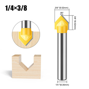 <span class=keywords><strong>1</strong></span>/4 6mm Vástago Carburo V Ranurado Carpintería <span class=keywords><strong>Router</strong></span> Bits Cortador de molino de madera con 90 grados <span class=keywords><strong>1</strong></span>/4 3/<span class=keywords><strong>8</strong></span> <span class=keywords><strong>1</strong></span>/2 Pulgadas Diámetro de corte - Product Image 6