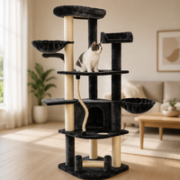 Arbre à chat en bois noir, tour d'escalade multi-niveaux, meubles pour chat d'intérieur, poteaux à gratter en sisal