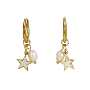 Boucles d'oreilles en acier inoxydable plaqué or 18 carats avec perles et coquillages, style européen et américain, vente en gros pour femmes - Product Image 5