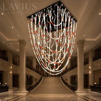 Lustre d'escalier moderne personnalisé, grande sélection de designers, en verre cristal LED pour villa, hall, salon, plafond haut