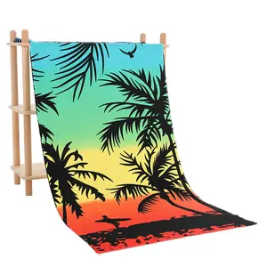 Factory Customizable Microfiber Swim Towel outdoor ocean pattern Beach-Absorbent Straight Hair Fiber Printed Rectangle Shape