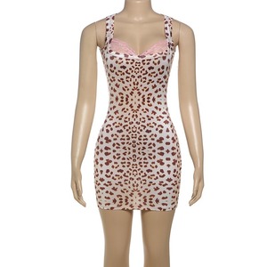 2025 musim panas wanita baru Fashion Mesh Patchwork V leher wanita seksi Bodycon Leopard Gaun