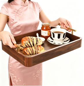 Vassoio di Servizio Personalizzabile in Legno di Noce per Cucina, Casa o Hotel, Stile Classico, Stoviglie per Feste o Servizio Cibo - Product Image 4