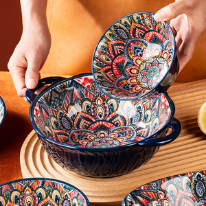 Vaisselle et vaisselle bohème ensemble grand bol en céramique <span class=keywords><strong>pour</strong></span> soupe nouilles salade de riz assiette vintage bols et assiettes <span class=keywords><strong>pour</strong></span> restaurant - Product Image 3