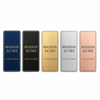 Étiquette autocollante métallique personnalisée pour flacon de parfum rectangulaire arrondi en aluminium bleu marine, directement de l'usine, avec logo personnalisé pour l'emballage.