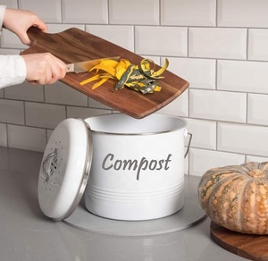 Kitchen Countertop White Compost Bin With Inner Bucket & Charcoal Filter Metal Food Bokashi compost