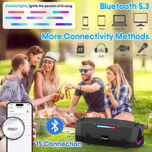 Mạnh mẽ 60 Wát loa với RGB chiếu sáng và dây đeo vai, xách tay máy karaoke-với 2 micro không dây - Product Image 5
