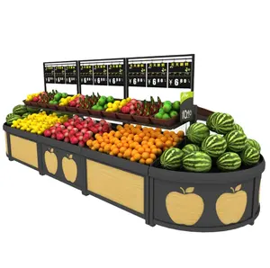 Kostenloses Design Supermarkt Einzelhandel geschäft Regale Holz Obst und Gemüse Regal Display Stand Rack für Supermarkt