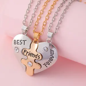 3Pcs/Set Broken Love Heart Pendant Necklaces For Girls Kids Friendship Necklace Best Friends Forever Puzzle Necklaces
