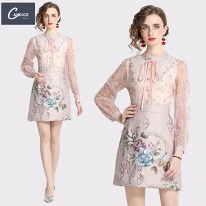 Candice heavy industry 2022 French ladies elegant stitching beaded lace flower dress