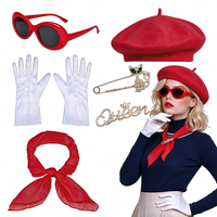 Meilleures ventes : Kit béret français multicolore, lunettes de soleil ovales, écharpe en mousseline, gants blancs, broche pour femme, style rétro parisien, fête, cosplay